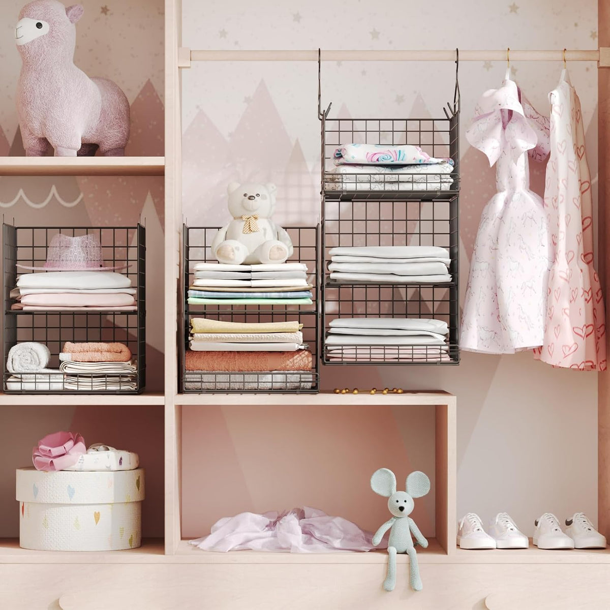 yuyetuyo 5 tier closet hanging organizer and storage shown in use