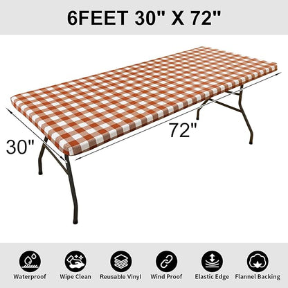 Smiry Rectangle Picnic Table Cloth, Elastic Waterproof Fitted Vinyl Tablecloths - Image 8