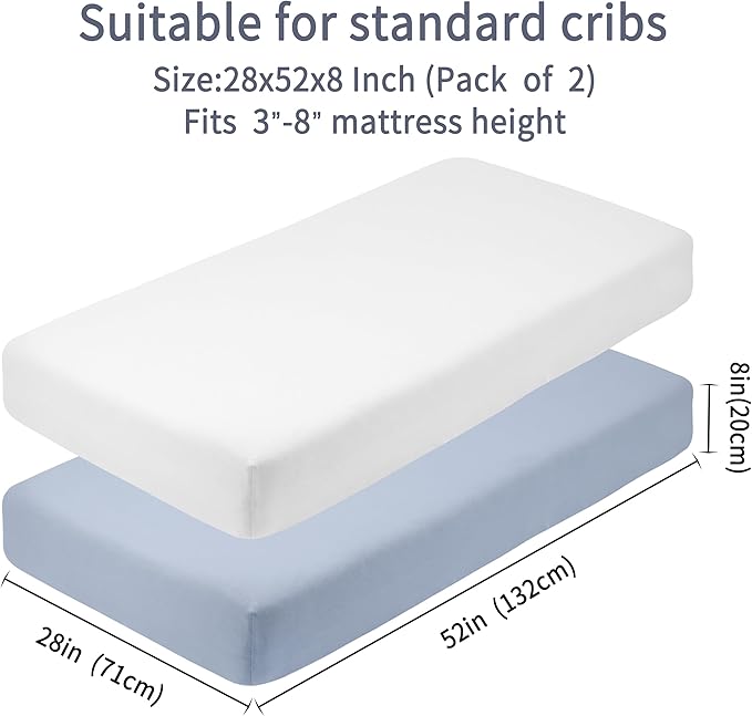 Crib Sheets for Boys Girls, 100% Cotton Fitted Crib Sheet 2 Pack for Standard - Image 4