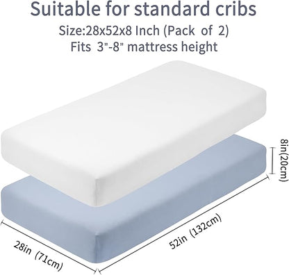 Crib Sheets for Boys Girls, 100% Cotton Fitted Crib Sheet 2 Pack for Standard - Image 4
