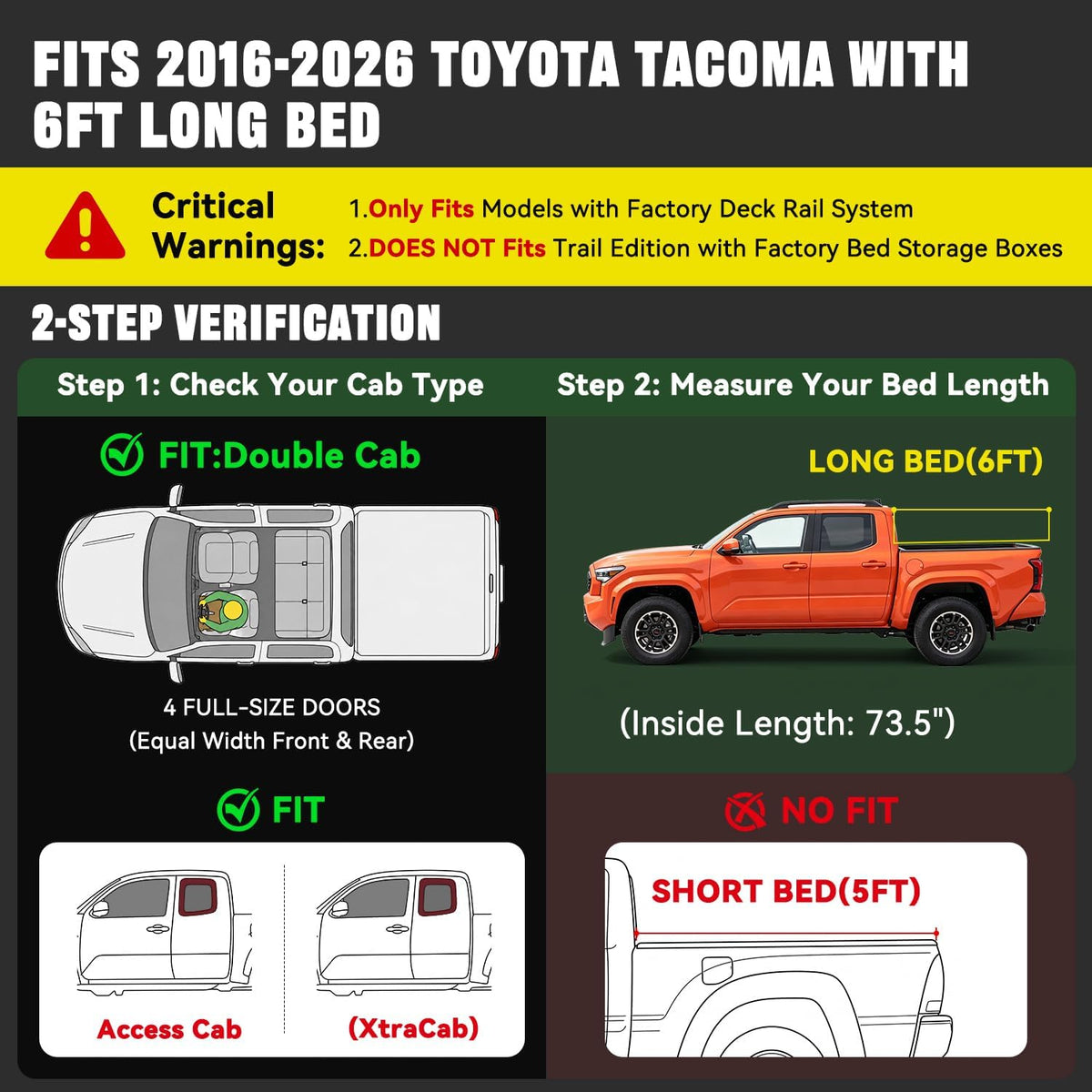 hard tri-fold truck bed cover for 2016-2026 tacoma, close-up detail