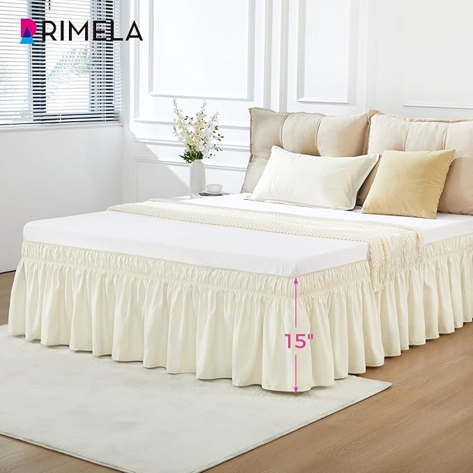 RIMELA Ivory Bed Skirt Queen Size 15 Inch Drop, Elastic Bed Skirting - Image 4
