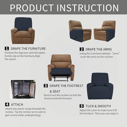 Easy-Going 4 Pieces Oversized Recliner Stretch Sofa Slipcover Sofa Cover - Image 7