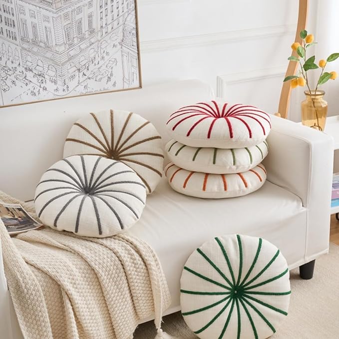 S_SSOY Round Pumpkin Throw Pillows 16", Colorful Striped Cushions Floor Pillows - Image 4