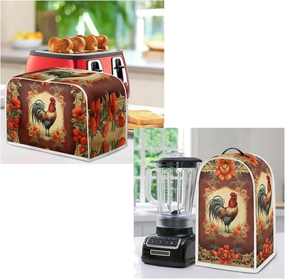 Vintage Chicken Rooster Flower Pattern Appliance Covers Set Washable Kitchen - Image 4