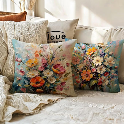 ULOVE LOVE YOURSELF Decorative Throw Pillow Case Oil Painting Floral Cushion - Image 5