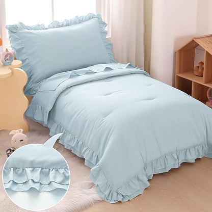 Wowelife Toddler Comforter for Girls Blue Toddler Bedding Set 4 Pieces Double - Image 2