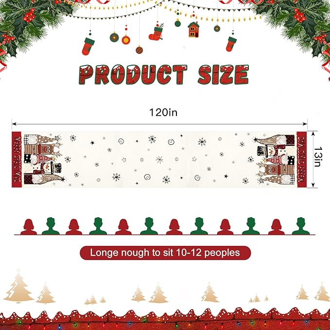 OTOSTAR Gnomes Snowman Elk Merry Christmas Table Runner, Xmas Seasonal Winter - Image 5