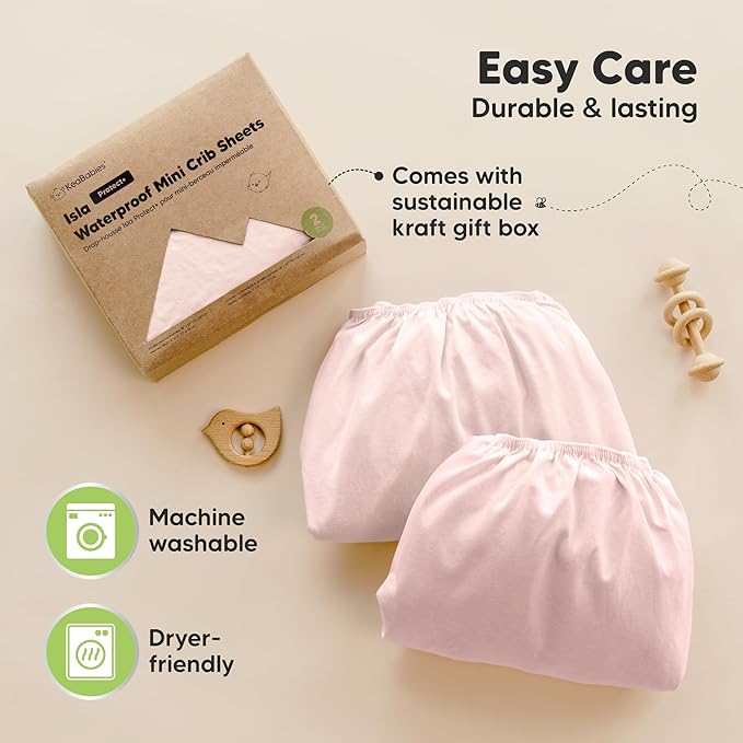 2-Pack Waterproof Pack and Play Sheets, Mini Crib Sheets Fitted - Image 8
