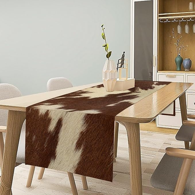 Cow Print Table Runner Retro Brown White Cow Fur Animal Fur Skin Farmhouse - Image 6