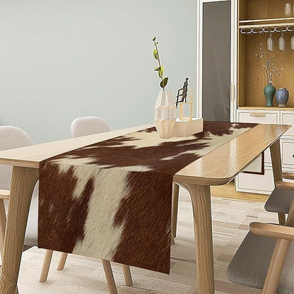 Cow Print Table Runner Retro Brown White Cow Fur Animal Fur Skin Farmhouse - Image 6