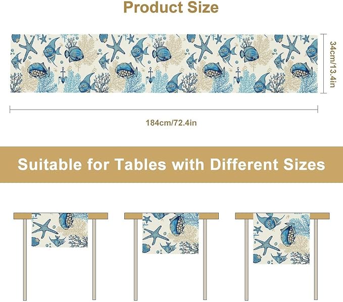 Coral Ocean Fish Table Runner for Kitchen Bedroom Living Room Underwater World - Image 3