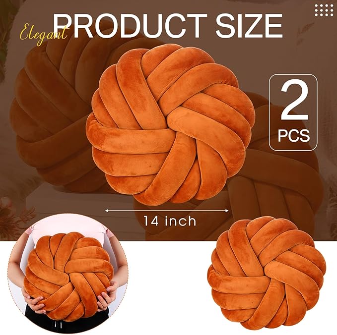 Fumete 2 Pcs 14 Inches Knot Pillow Round Throw Soft Plush Knot Ball Pillow - Image 2
