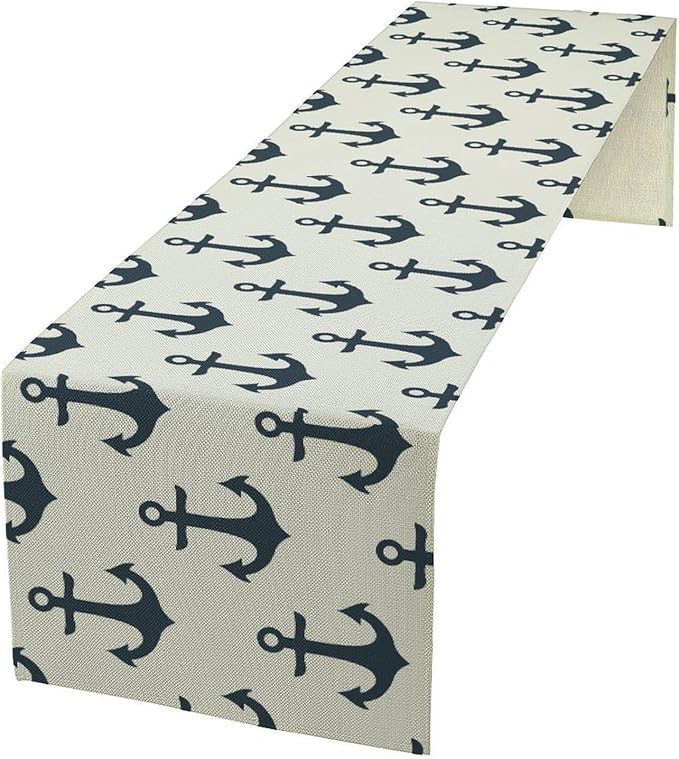 Nautical Themed Table Runner, Oceanic Sailing Element Travel Ship Yacht Table by Unknown