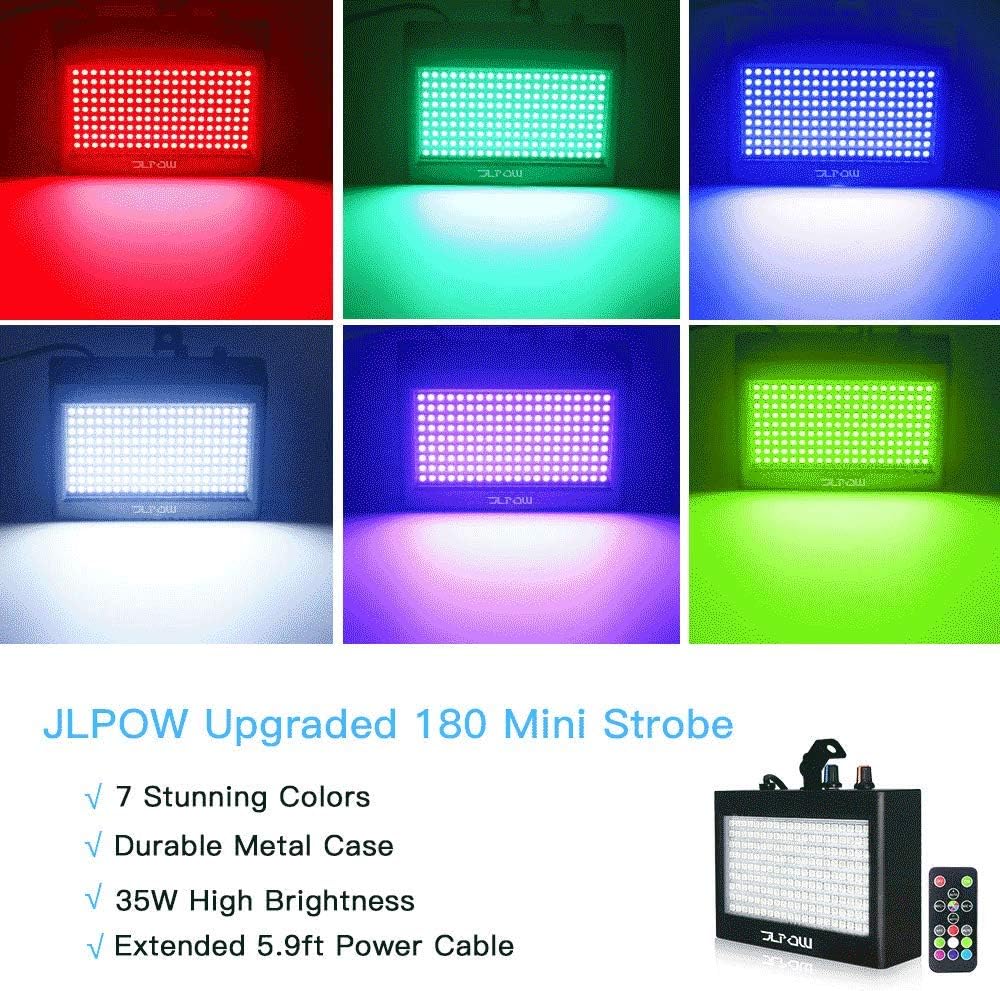 Halloween Strobe Light, JLPOW Ultra Bright RGB LED Strobe Lights (Metal Case), Sound Activated and Remote Control, Speed Adjustable Mini Flash Stage Lighting, Best for DJ Party Bar Show Disco Dance