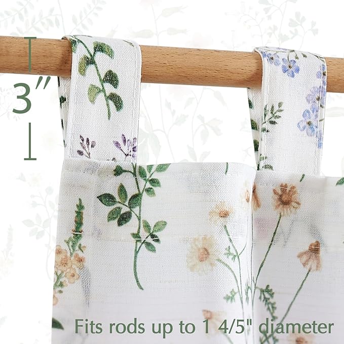 JINCHAN Linen Kitchen Curtain Floral Printed Tier Curtain 36 Inch Farmhouse - Image 6