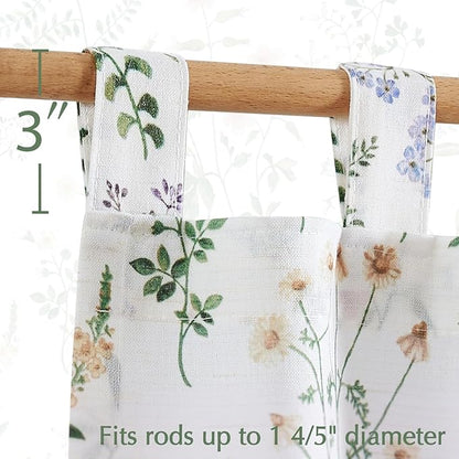 JINCHAN Linen Kitchen Curtain Floral Printed Tier Curtain 36 Inch Farmhouse - Image 6