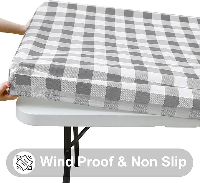 Smiry Rectangle Picnic Table Cloth, Elastic Waterproof Fitted Vinyl Tablecloths - Image 2