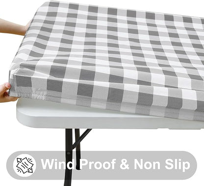 Smiry Rectangle Picnic Table Cloth, Elastic Waterproof Fitted Vinyl Tablecloths - Image 2