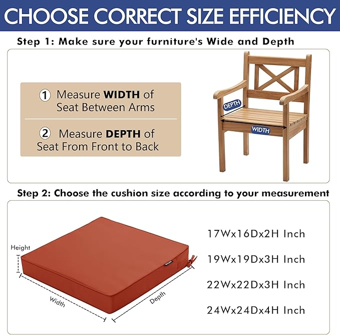 Outdoor Chair Cushions 24 x 24 Inch Waterproof Patio Chair Cushions - Image 5