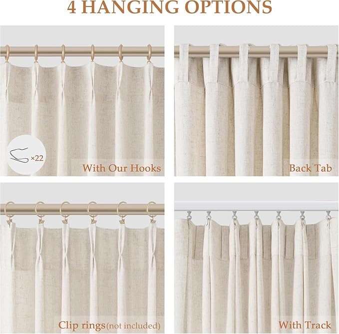 Natural Pinch Pleat Linen Curtains 136 Inch Length 2 Panels Set - Image 4