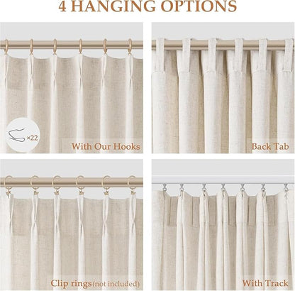 Natural Pinch Pleat Linen Curtains 136 Inch Length 2 Panels Set - Image 4
