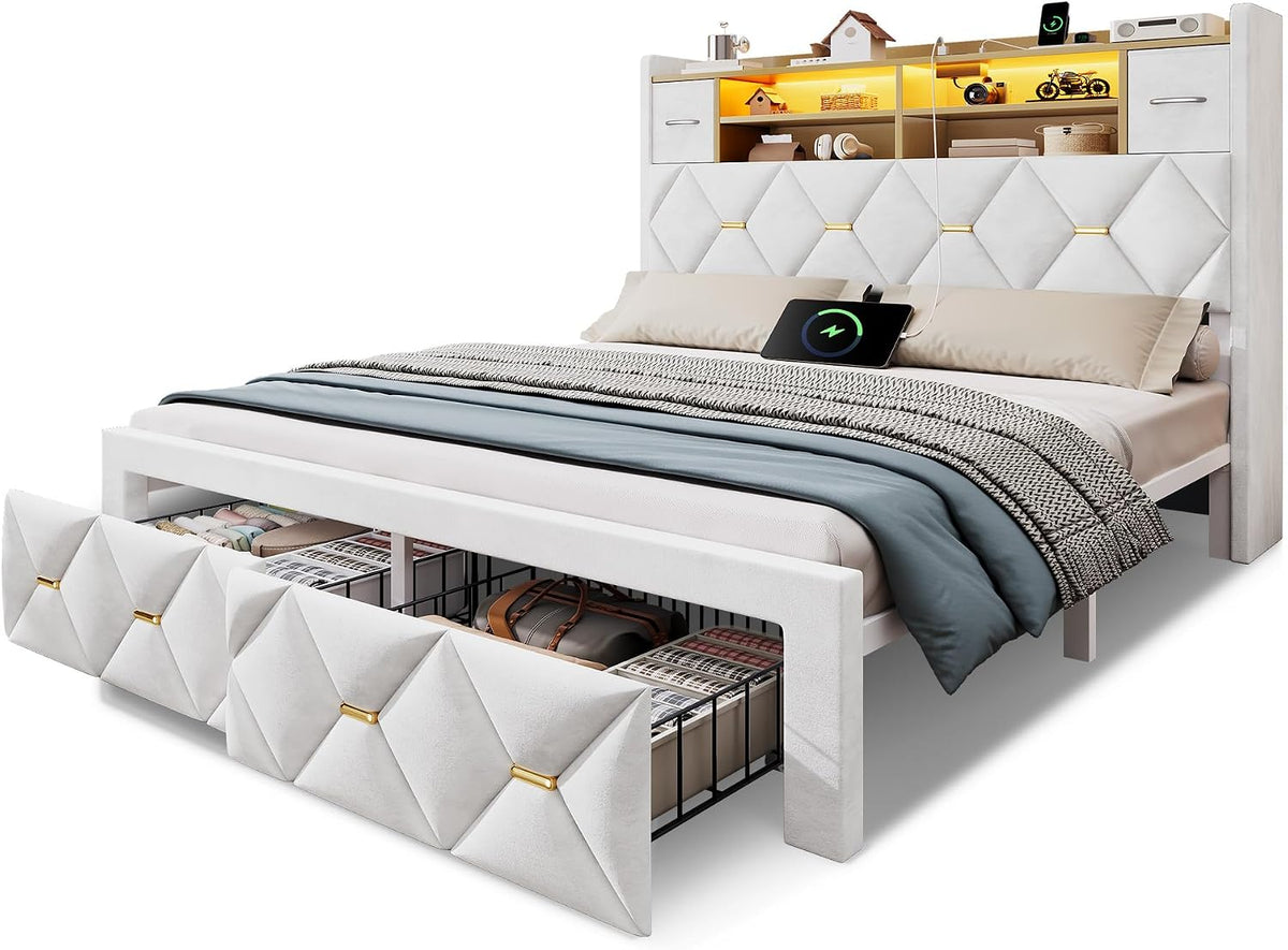 yitahome full size bed frame with 2 storage, front angle view