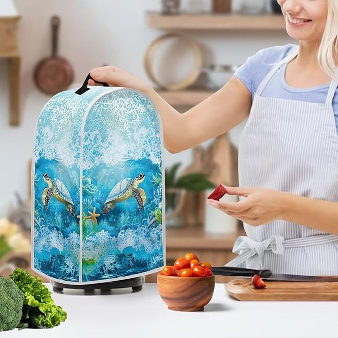 Talayituse Turtle Starfish Coral Print Blender Dust Cover, Fingerprint - Image 3