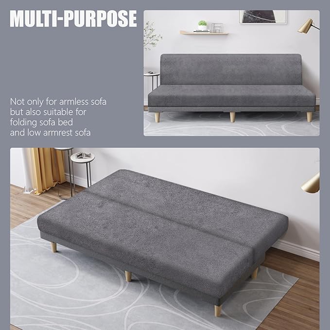 molasofa Leather Like Stretch Futon Slipcover Armless Futon Bed Sofa Cover - Image 5