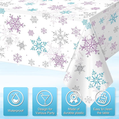 6 Pieces Christmas Snowflake Party Tablecloth Decorations, Plastic Purple and - Image 3