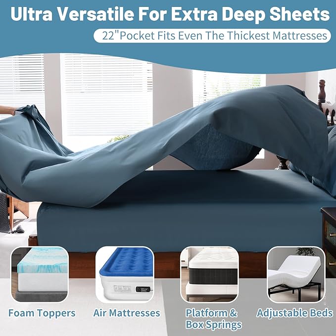 Extra Deep Pocket Queen Sheets 18-24 Inch 100% Egyptian Cotton 1000 Thread - Image 4