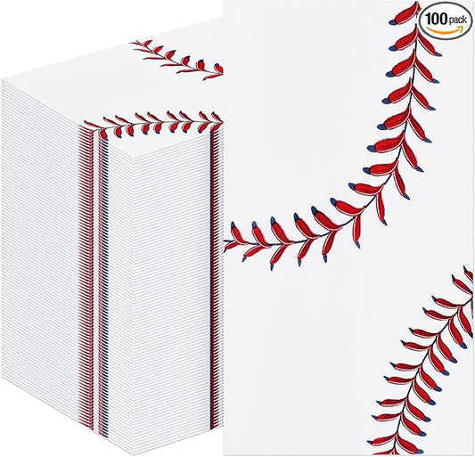 100 Pack Baseball Party Paper Napkins – 13 x 16 Inches Unfolded, 3-Ply by Wobeny
