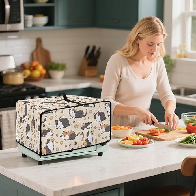 Cute Cats Paw Floral Print Microwave Oven Cover Waterproof Dust-Proof Microwave - Image 4