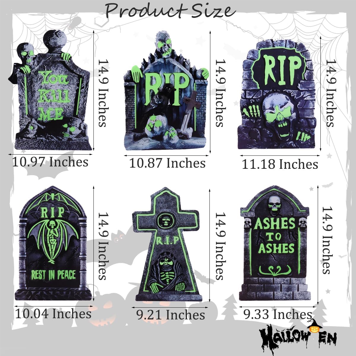 Halloween Decorations Outdoor Tombstone Yard Sign with Stakes 6PCS Glow in the Dark Waterproof Graveyard Tombstones Scary Zombie Theme Halloween Outdoor Decor for Family Home Front Yard Lawn Garden