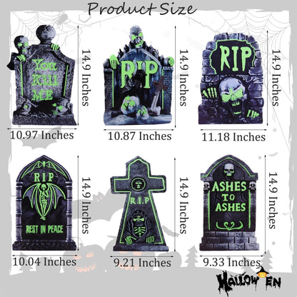 Halloween Decorations Outdoor Tombstone Yard Sign with Stakes 6PCS Glow in the Dark Waterproof Graveyard Tombstones Scary Zombie Theme Halloween Outdoor Decor for Family Home Front Yard Lawn Garden