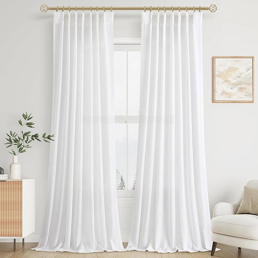 White Pinch Pleated Linen Curtains 96 Inches Long 2 Panels by Aersas