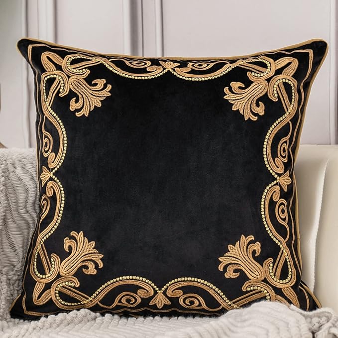 Aeckself European Floral Pillow Cover 16x16 Inch, Luxury Velvet Embroidered by AECKSELF