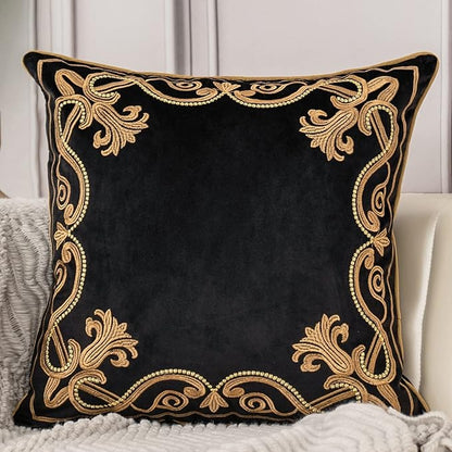 Aeckself European Floral Pillow Cover 16x16 Inch, Luxury Velvet Embroidered by AECKSELF