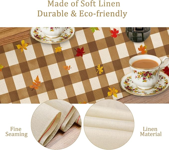 Happy Fall Table Runner, Fall Leaves Squirrel Decor Table Runners, Fall Table - Image 4