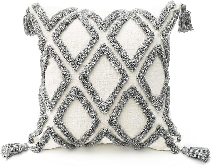 Boho Gray Throw Pillow Cover 18x18 Inch by PLWORLD