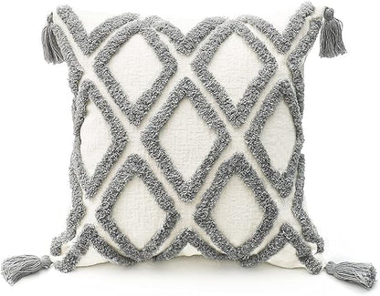 Boho Gray Throw Pillow Cover 18x18 Inch by PLWORLD