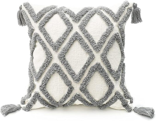 Boho Gray Throw Pillow Cover 18x18 Inch by PLWORLD