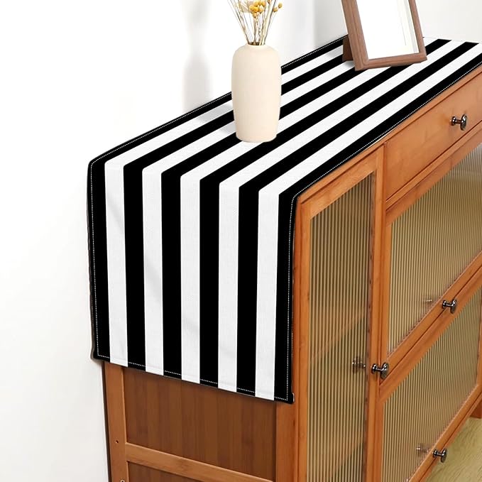 Black and White Cabana Striped Table Runner Birthday Party Decoration Baby - Image 6
