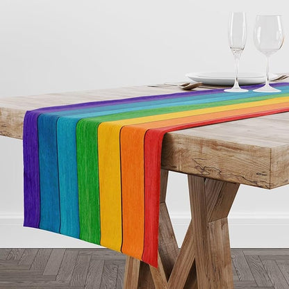 Rustic Wooden Table Runner Colorful Rainbow Farmhouse Multicolor Western Wood - Image 2