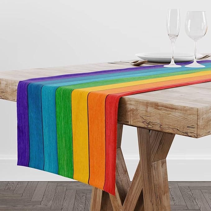 Rustic Wooden Table Runner Colorful Rainbow Farmhouse Multicolor Western Wood - Image 2