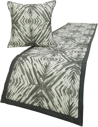 The HomeCentric King/Queen/Twin Grey & White Designer Queen 74"x18" Bed Runner by TheHomeCentric
