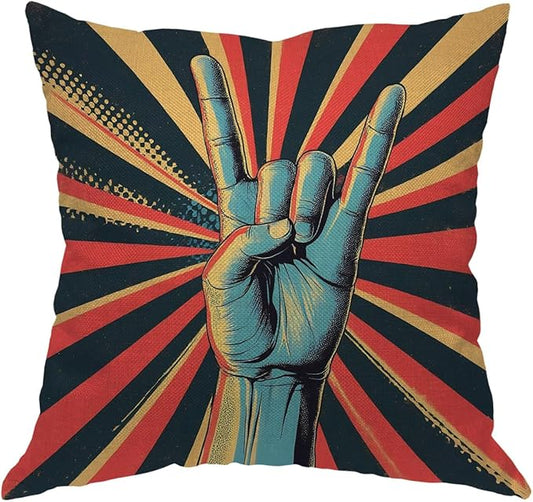Moslion Music Pillows Decorative Throw Pillow Cover Rock N Roll Gesture Love by Moslion