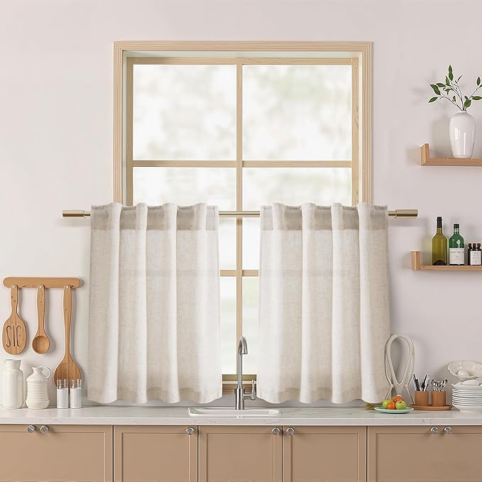 Nanspring Beige Linen Curtains for Kitchen Windows Over Sink by Nanspring