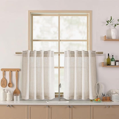 Nanspring Beige Linen Curtains for Kitchen Windows Over Sink by Nanspring