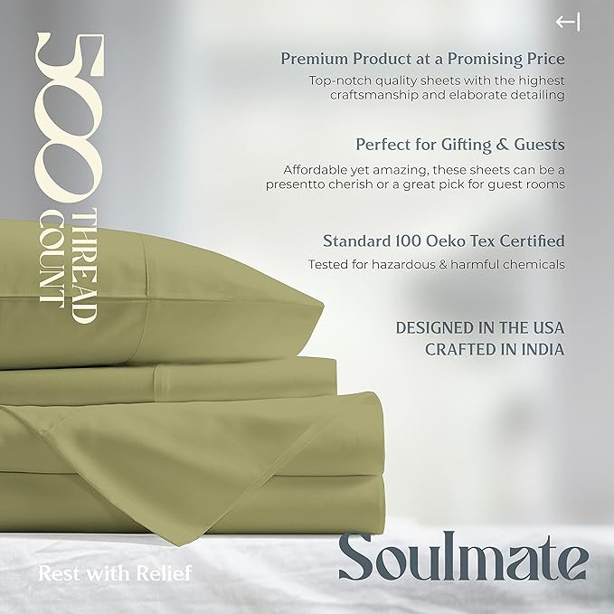 Mayfair Linen 500 Thread Count 100% Cotton Sheets King Size Bed Set - Image 8